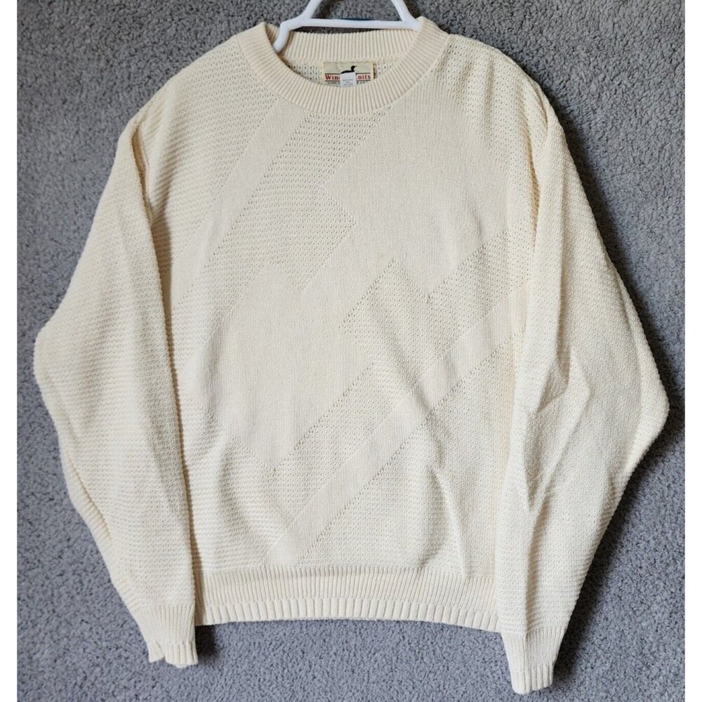 VTG Winona Knits‎ Beige Knit Crewneck Pullover Sweater Size M 100% Combed Cotton